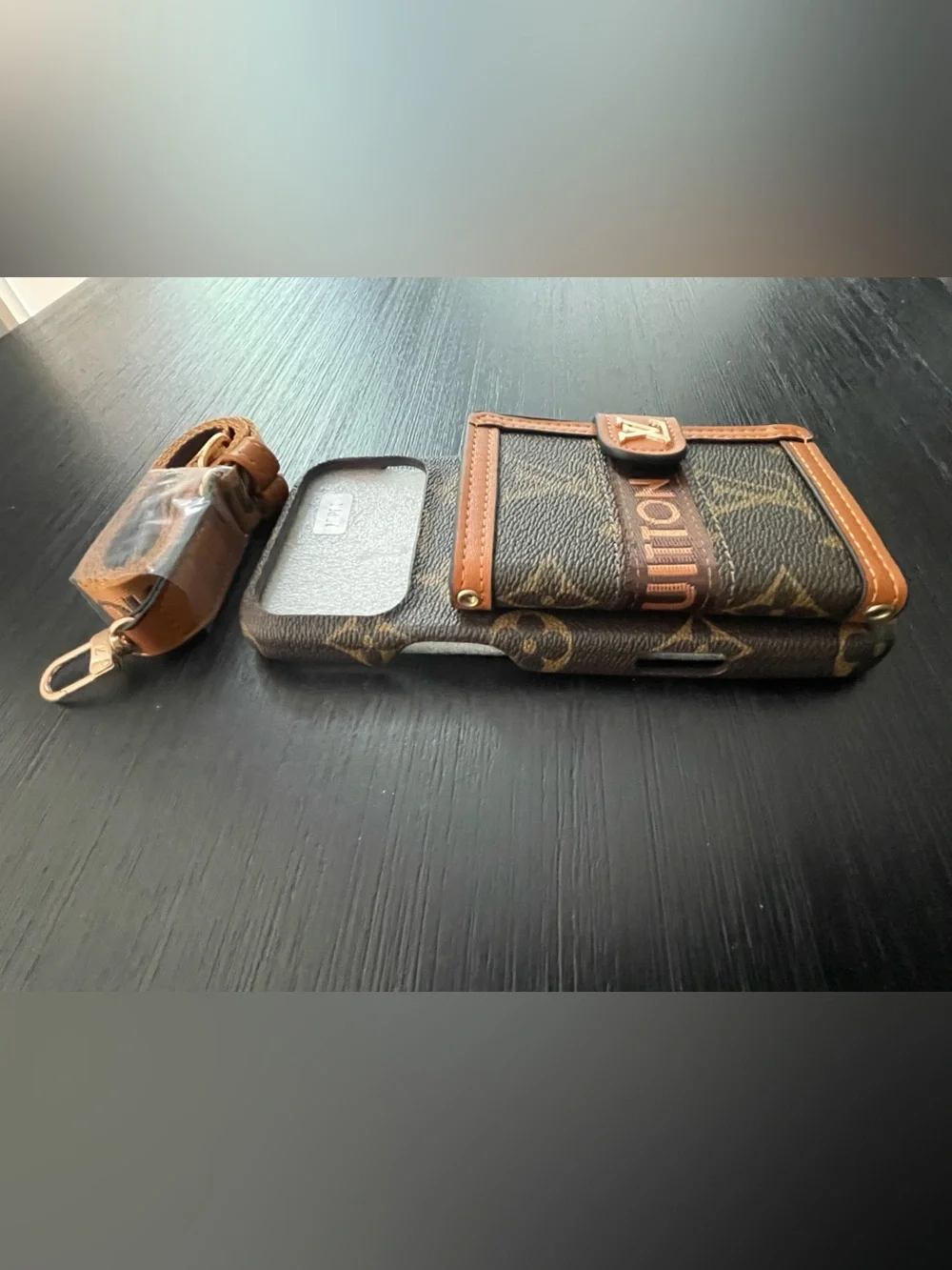 iPhone 17 pro max crossbody Card Wallet Phone Case in Brown & Tan - Picture 6 of 9